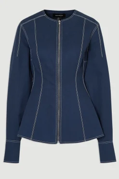KarenMillen Veste Tissée En Coton Tencel À Fermeture Éclair Et Surpiqûres Contrastées<Femme Manteaux Et Vestes D’Automne|Vestes & Manteaux