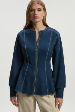 KarenMillen Veste Tissée En Coton Tencel À Fermeture Éclair Et Surpiqûres Contrastées<Femme Manteaux Et Vestes D’Automne|Vestes & Manteaux