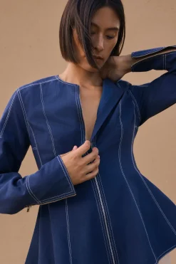 KarenMillen Veste Tissée En Coton Tencel À Fermeture Éclair Et Surpiqûres Contrastées<Femme Manteaux Et Vestes D’Automne|Vestes & Manteaux