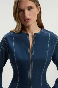 KarenMillen Veste Tissée En Coton Tencel À Fermeture Éclair Et Surpiqûres Contrastées<Femme Manteaux Et Vestes D’Automne|Vestes & Manteaux
