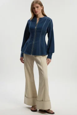 KarenMillen Veste Tissée En Coton Tencel À Fermeture Éclair Et Surpiqûres Contrastées<Femme Manteaux Et Vestes D’Automne|Vestes & Manteaux