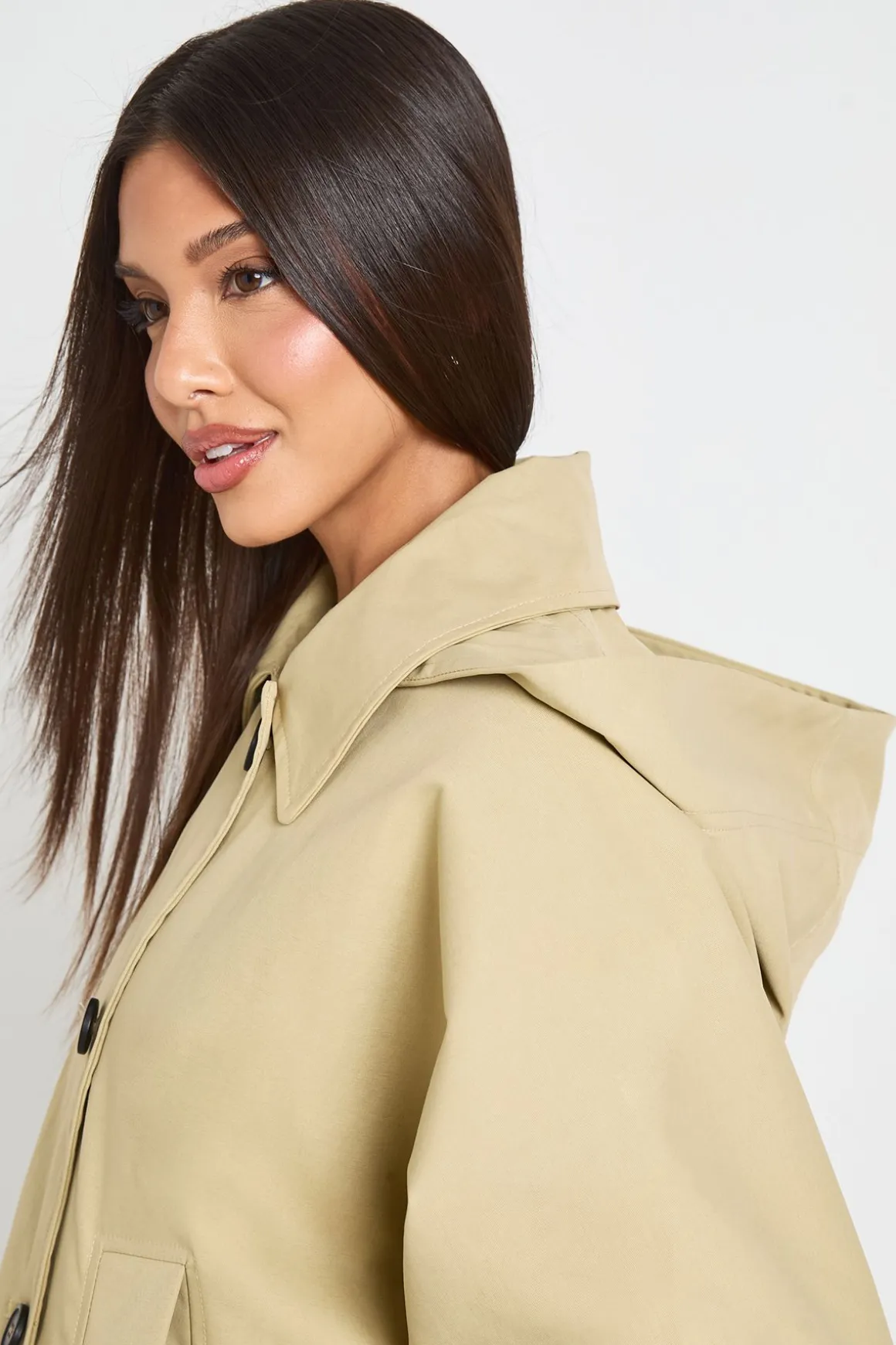 Veste Trench Courte À Casynthétiqueche Amovible Coupe Boxy