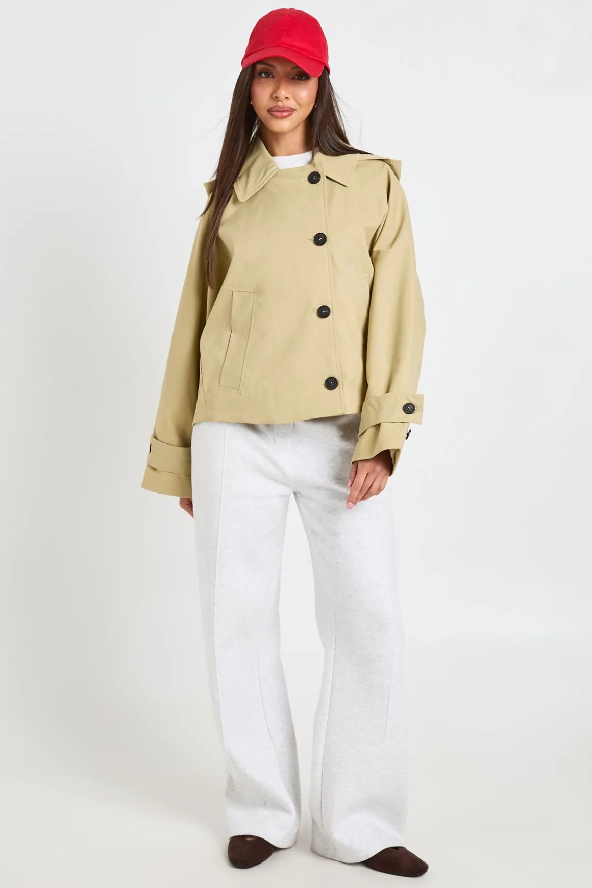 Veste Trench Courte À Casynthétiqueche Amovible Coupe Boxy