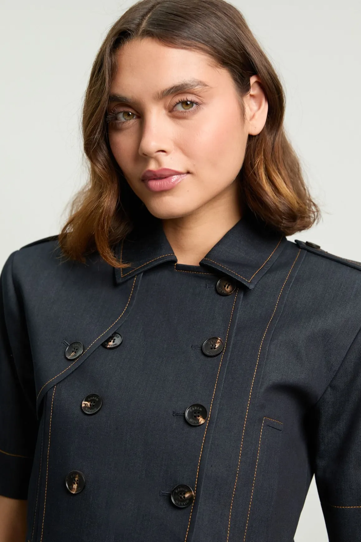 Veste Trench En Denim Ajustée