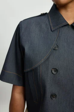 Veste Trench En Denim Cintrée Grande Taille