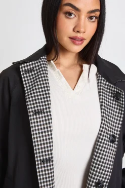 Veste Trench Midi Réversible Oversize À Carreaux