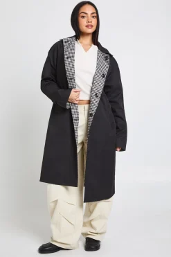 Veste Trench Midi Réversible Oversize À Carreaux