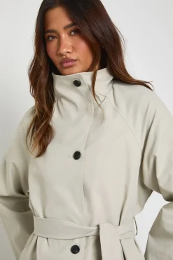 boohoo Veste Trench Oversize Asymétrique À Col Entonnoir Avec Ceinture<Femme Vestes & Manteaux|Trenchs