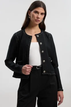 Veste Tricotée Ajustée avec Détails de Finition Bandage