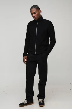 Veste tricotée Boxy à motif en croisillons et fermeture éclair