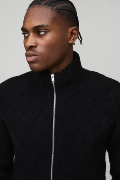 Veste tricotée Boxy à motif en croisillons et fermeture éclair