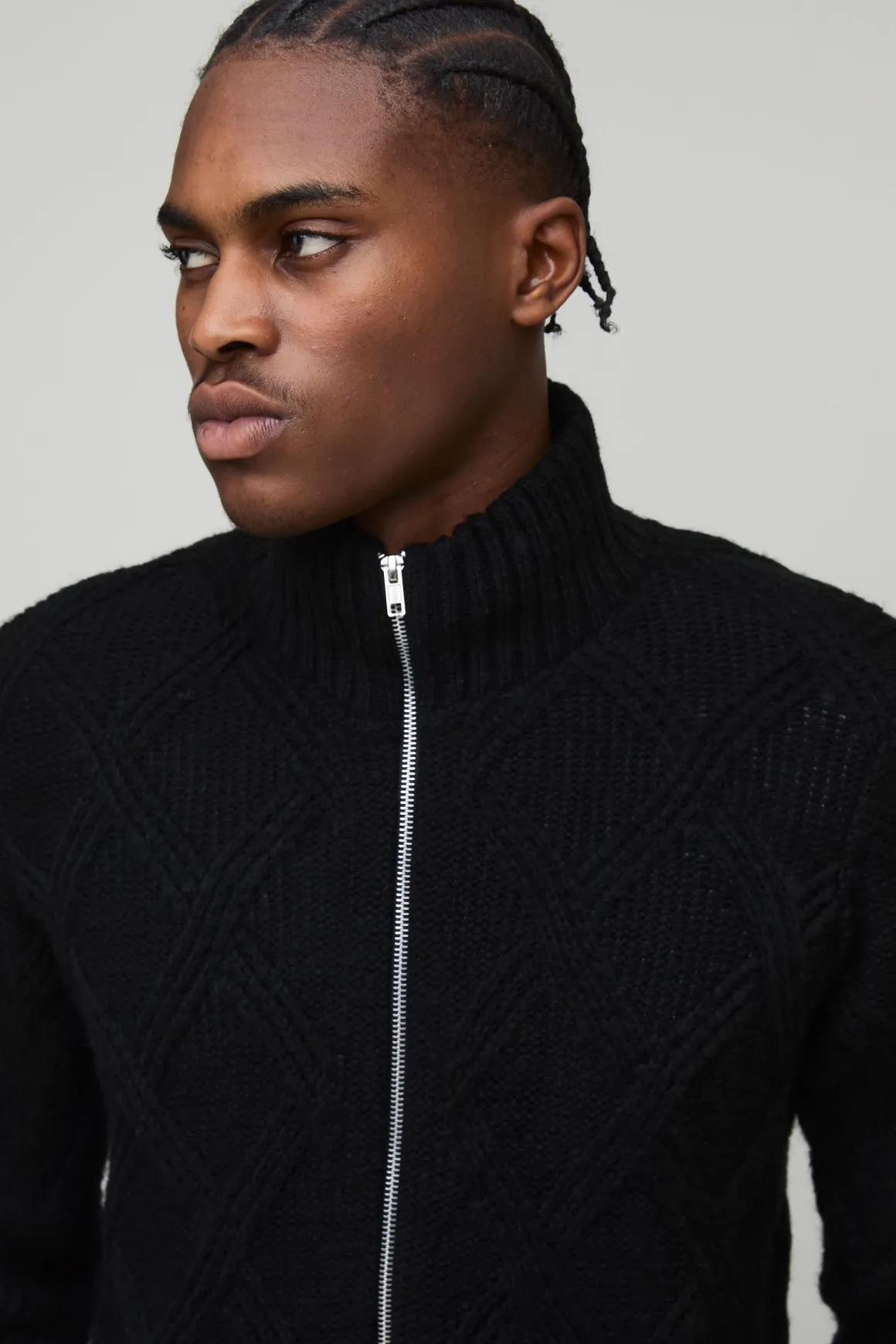Veste tricotée Boxy à motif en croisillons et fermeture éclair
