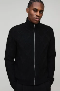Veste tricotée Boxy à motif en croisillons et fermeture éclair