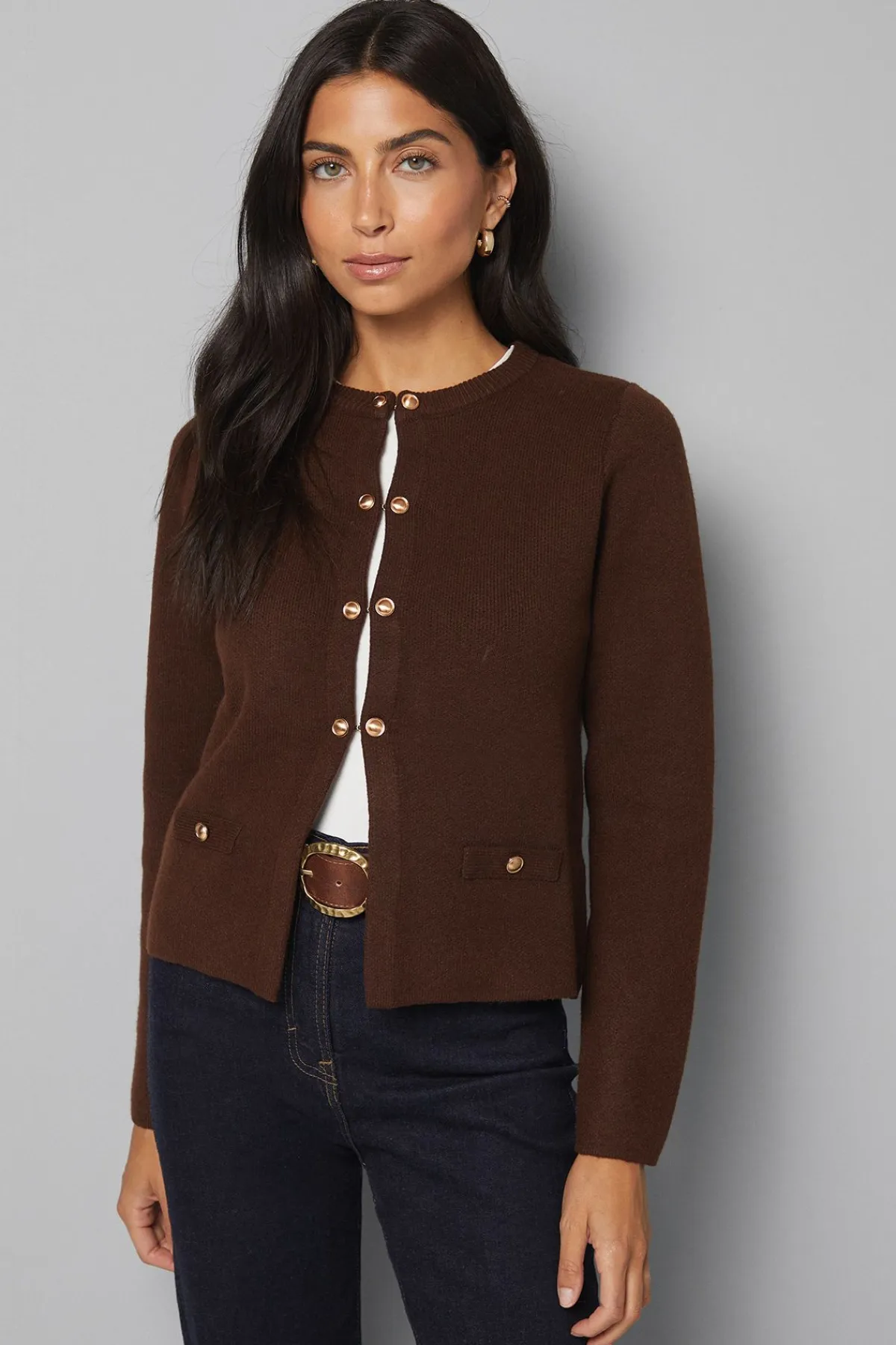 Wallis Veste Tricotée Cintrée à Double Boutonnage<Femme Looks Chocolat|Pulls Et Gilets