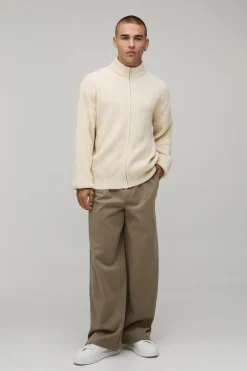 Veste Tricotée À Côtes Coupe Décontractée Style Survêtement