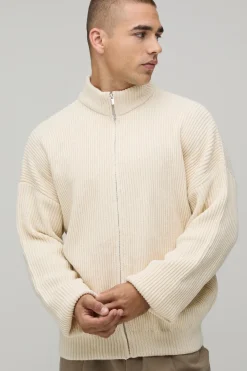 Veste Tricotée À Côtes Coupe Décontractée Style Survêtement