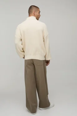 Veste Tricotée À Côtes Coupe Décontractée Style Survêtement