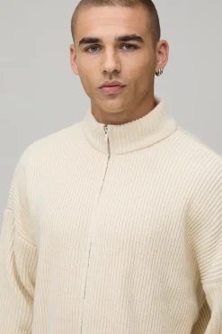 Veste Tricotée À Côtes Coupe Décontractée Style Survêtement