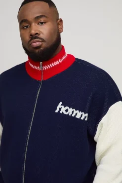 boohooMAN Veste tricotée pour homme, surdimensionnée, à fermeture éclair et col entonnoir<Homme Tout Afficher|Maille