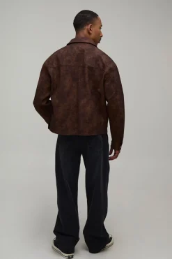 boohooMAN Veste Trucker Coupe Boxy En Synthétiquecuir Effet Croco Doux<Homme Manteaux Et Vestes
