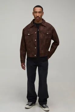 boohooMAN Veste Trucker Coupe Boxy En Synthétiquecuir Effet Croco Doux<Homme Manteaux Et Vestes