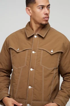 Veste Trucker Western en Nylon Boxy à Couture Contrastée