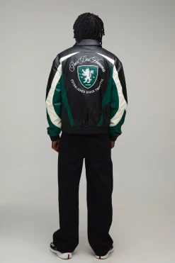 Veste Universitaire Brodée En Synthétiquecuir À Empiècements Contrastés Pour Grande Taille