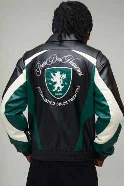 Veste Universitaire Brodée En Synthétiquecuir À Empiècements Contrastés Pour Grande Taille