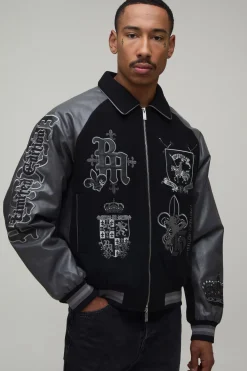 Veste Universitaire Coupe Ample En Drap De Laine Avec Appliqué Croix