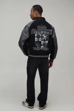Veste Universitaire Coupe Ample En Drap De Laine Avec Appliqué Croix