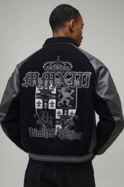 Veste Universitaire Coupe Ample En Drap De Laine Avec Appliqué Croix