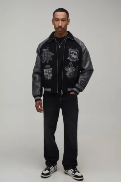 Veste Universitaire Coupe Ample En Drap De Laine Avec Appliqué Croix