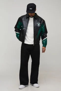 Veste Universitaire En SYNTHÉTIQUE À Panneaux Contrastés Avec Broderie