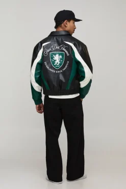 Veste Universitaire En SYNTHÉTIQUE À Panneaux Contrastés Avec Broderie