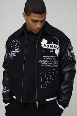Veste Universitaire En Tissu Mixte Melton Et SYNTHÉTIQUE Avec Appliqué