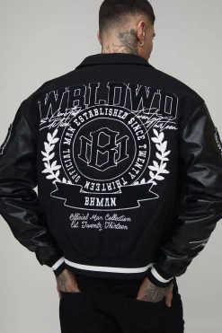 boohooMAN Veste Universitaire Grande Taille Coupe Ample En Mélange De Tissu Melton Et Synthétique Avec Appliqué<Homme Tout Afficher|Vestes & Manteaux Tall