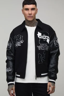 boohooMAN Veste Universitaire Grande Taille Coupe Ample En Mélange De Tissu Melton Et Synthétique Avec Appliqué<Homme Tout Afficher|Vestes & Manteaux Tall