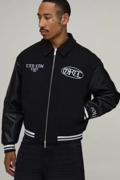 boohooMAN Veste Universitaire Officielle En Melton Et Synthétique<Homme Manteaux Et Vestes