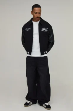 boohooMAN Veste Universitaire Officielle En Melton Et Synthétique<Homme Manteaux Et Vestes