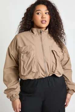 Veste Utilitaire Courte À Col Montant Grande Taille