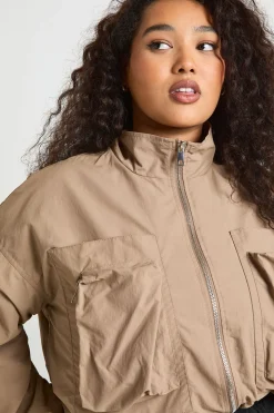 Veste Utilitaire Courte À Col Montant Grande Taille