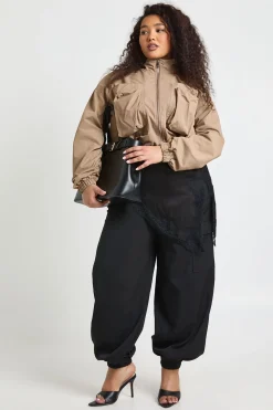 Veste Utilitaire Courte À Col Montant Grande Taille