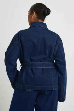 Veste Utilitaire En Denim Grande Taille Avec Ceinture