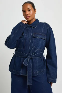 Veste Utilitaire En Denim Grande Taille Avec Ceinture