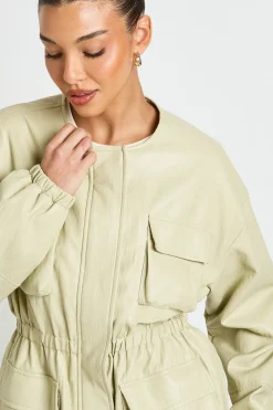 Veste Utilitaire À Poches En Synthétiquecuir Avec Taille Cintrée