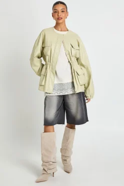 Veste Utilitaire À Poches En Synthétiquecuir Avec Taille Cintrée