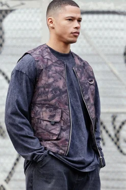 Veste utilitaire sans manches en nylon à imprimé camouflage