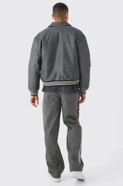 Veste varsity en synthétique lavée, style boxy, en gris