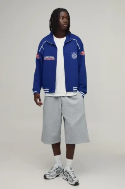 Veste Varsity Homme Col Montant Coupe Ample Avec Passepoil