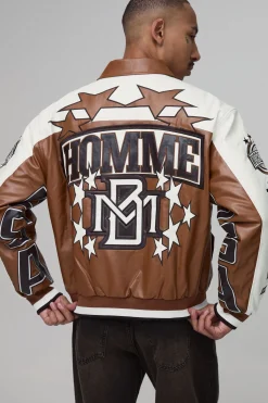 boohooMAN Veste Varsity Homme Star En SYNTHÉTIQUE Texturé<Homme Manteaux Et Vestes